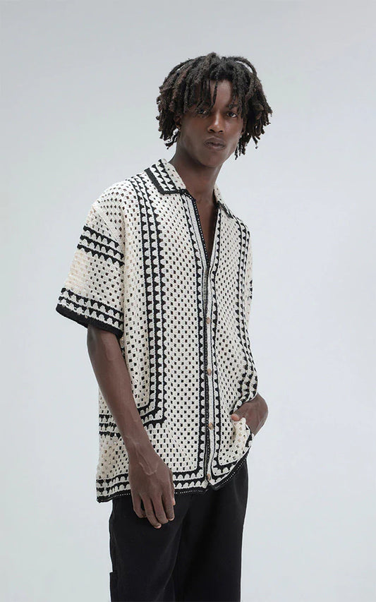 CAMISA TEJIDA HALO [ BEIGE ]